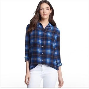 🚫 SOLD| Equipment Reese Long Sleeve Silk Shirt Blue Black Plaid XS